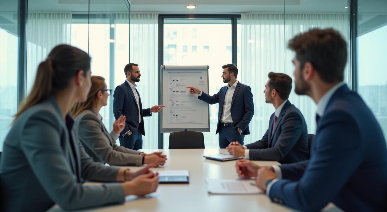 Executive team collaborating in a modern office