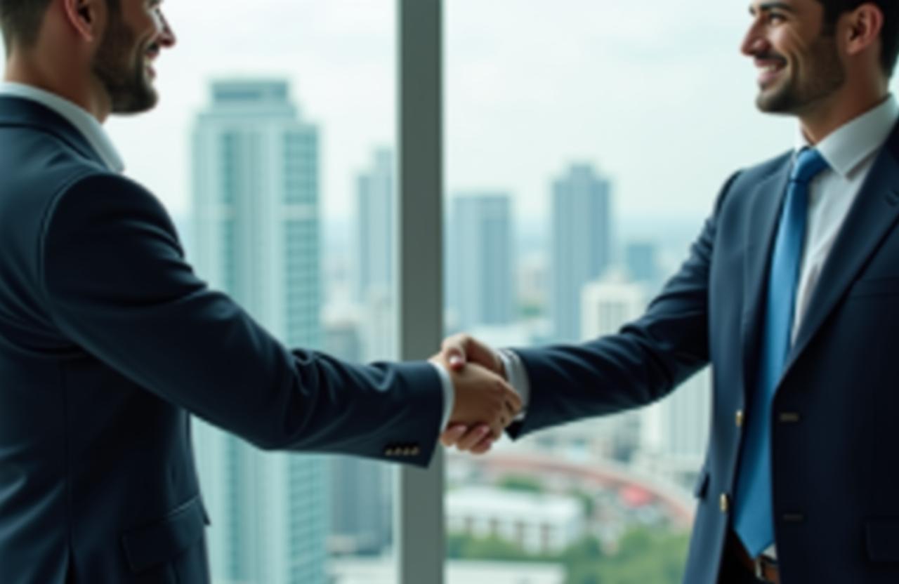 Professional business agreement in a high-rise Singapore office